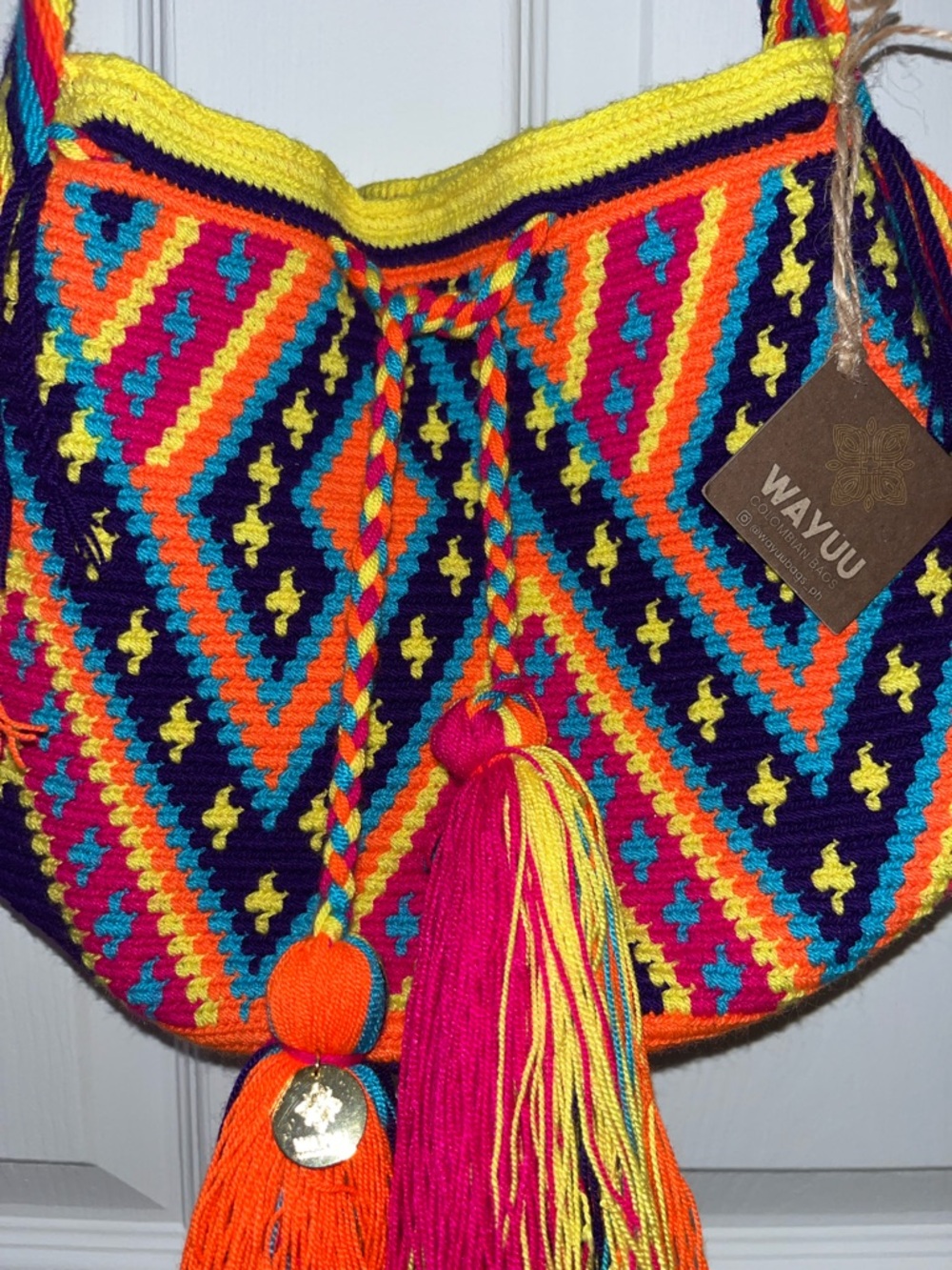 Wayuu Tribe Neon Multicolor Geometric Crochet Crossbody Bag - Picture 3 of 8